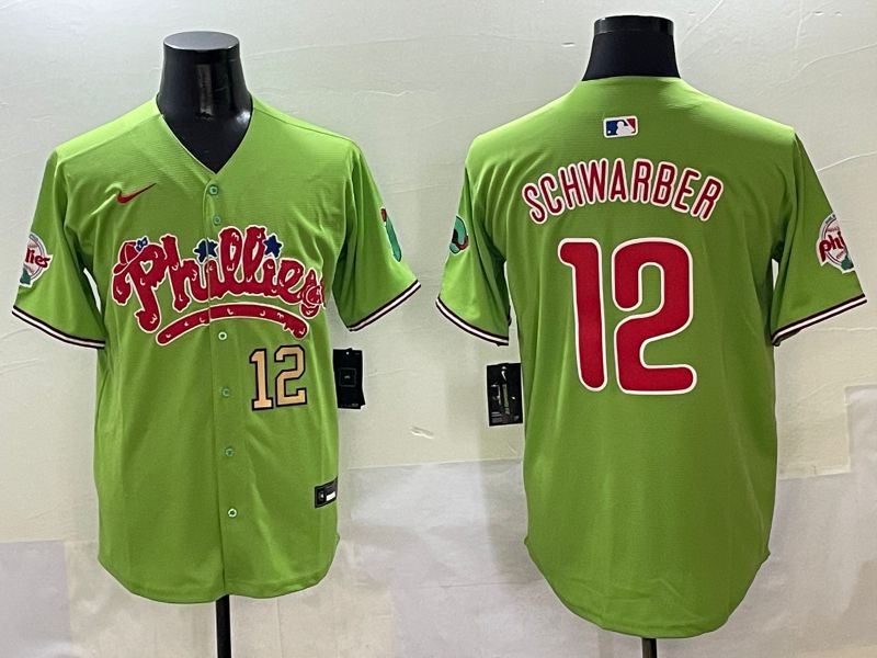 Men Philadelphia Phillies #12 Schwarber Green Five generations Joint Name 2025 Nike MLB Jersey style 4->philadelphia phillies->MLB Jersey